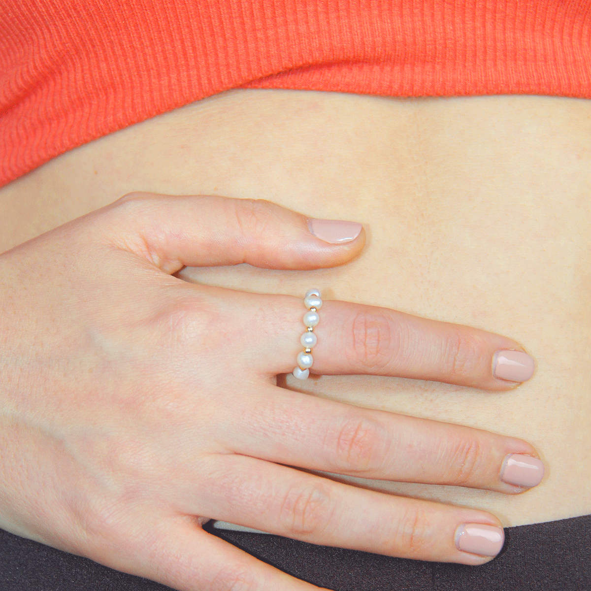 Celine Bead Pearl Open Ring